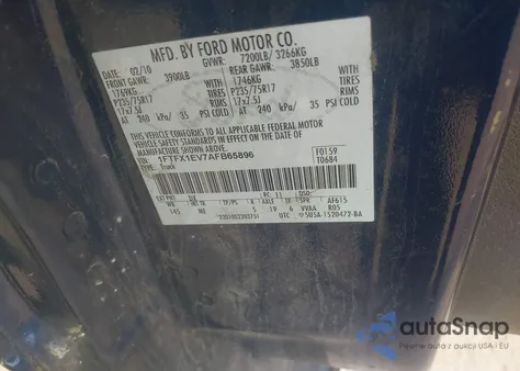 2010 Ford F-150 Fx4/Lariat/Xl/Xlt z USA, uszkodzony, nr VIN 1FTFX1EV7AFB65896